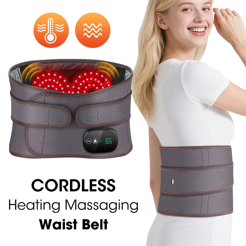 Cordless Heated Waist Massager Belt with Vibration 3-Level Adjustable/Heat & Massage Intensity Rechargeable Lumbar Heating Pad