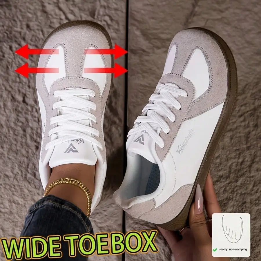 Women Retro Low Top Sneakers Wide Toe Box Lace Up Soft Leather/Flat Gum Sole Minimalist Casual Walking Trainers Office Daily Travel