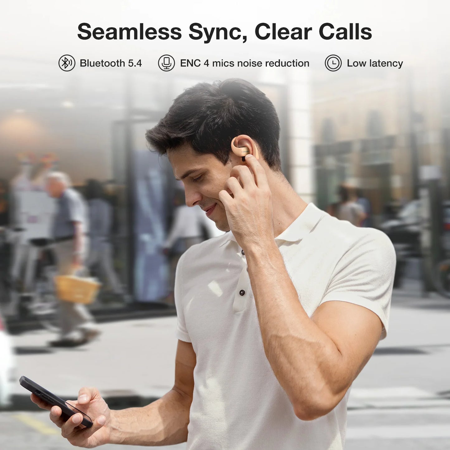 BR-CT3 Open Ear Earbuds bluetooth V5.4 Air Conduction Earhook/Enhanced Bass 4 Mics Clear Calls App Control 28H Earphones