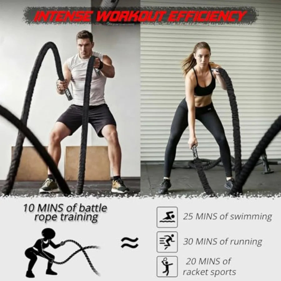 Battle Rope for Home Gym Workout Heavy Weighted Training Exercise Ropes/Fitness Equipment with Sleeve and Anchor Strap Kit for