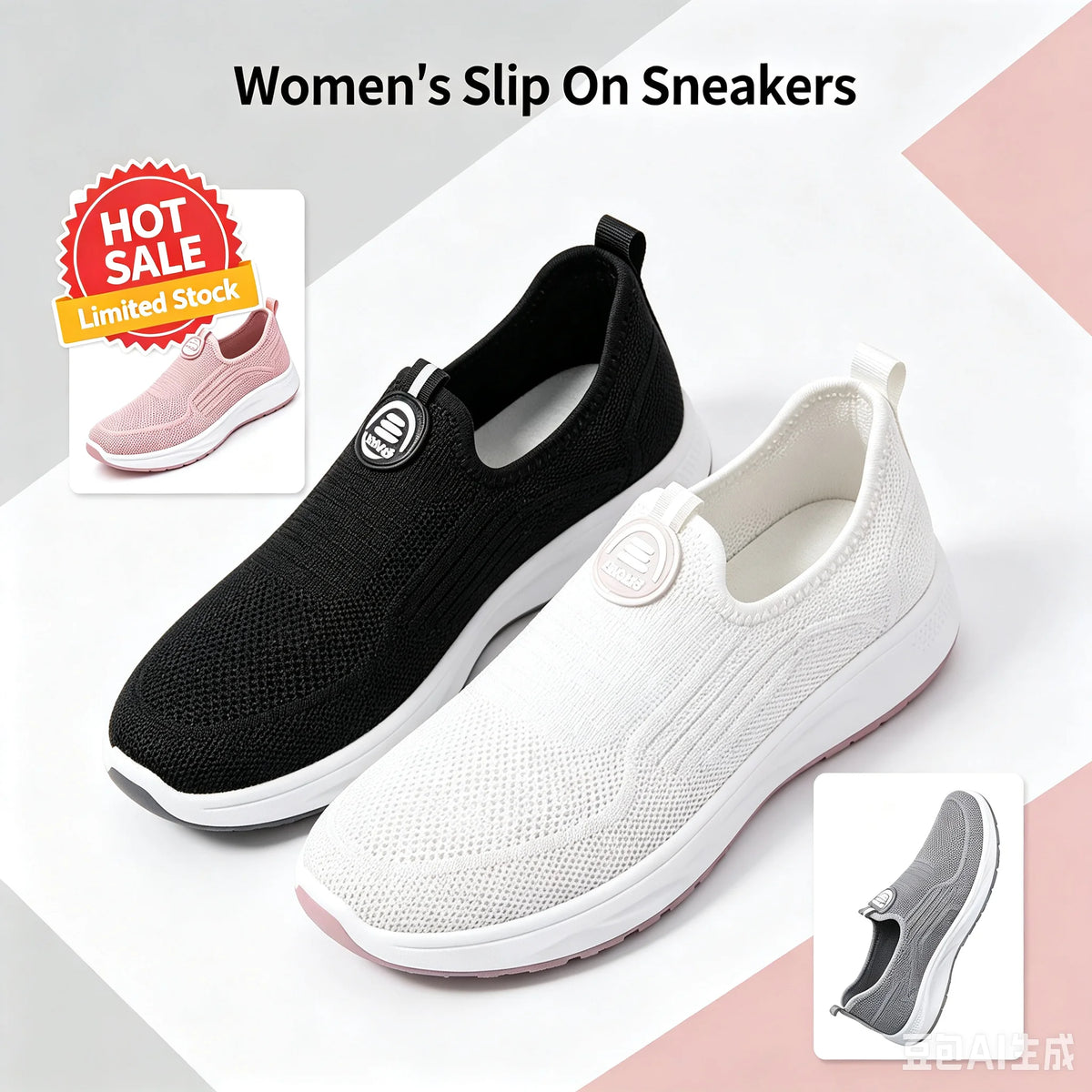 New Women Slip On Walking Sneakers Breathable Flying Knit Mesh/Casual Loafers Lightweight Cushion Platform Non Slip Sneakers