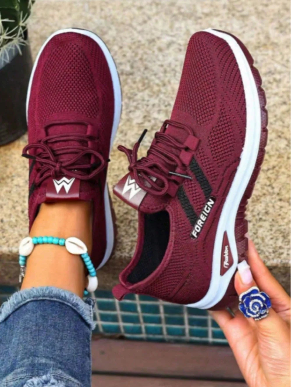 Women Breathable Knit Air Cushion Platform Walking Sneakers/Lace Up Lightweight Non Slip Wedge Casual Shoes Shock Absorbing