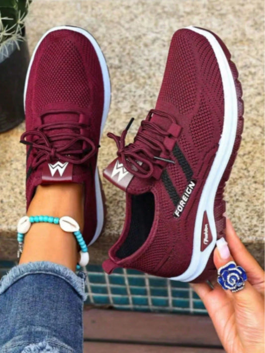 Women Breathable Knit Air Cushion Platform Walking Sneakers/Lace Up Lightweight Non Slip Wedge Casual Shoes Shock Absorbing