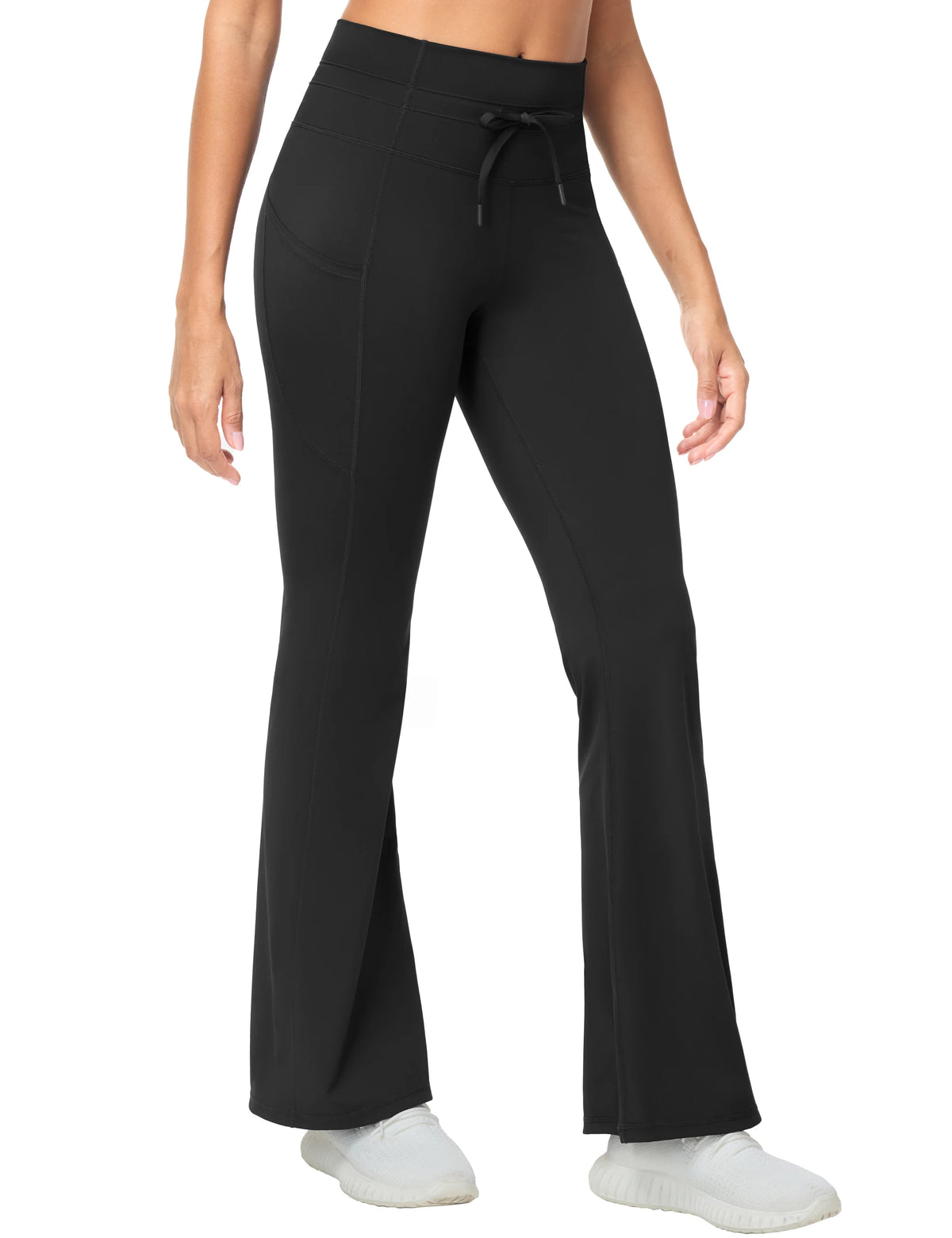 THE GYM PEOPLE Women's High Waisted Drawstring Flare Leggings/Workout Soft Stretchy Bell Bottom Yoga Pants with Pockets