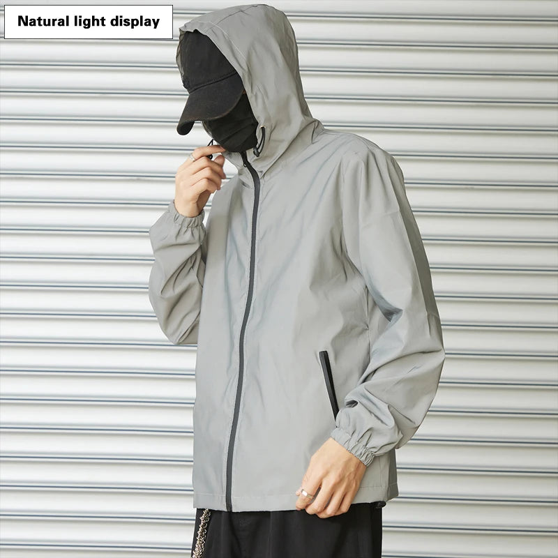 Night Reflective Clothes Spring New Men's Hooded Jacket Outdoor/Run Casual Windproof Coat Couples Hip-hop Streetwear S-5XL