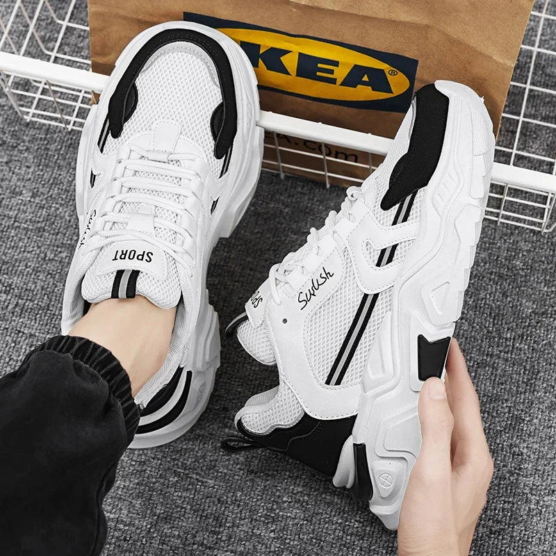 Men's thick soled casual mesh panel shoes summer breathable/soft soled running shoes outdoor fashion sports shoes male sneakers