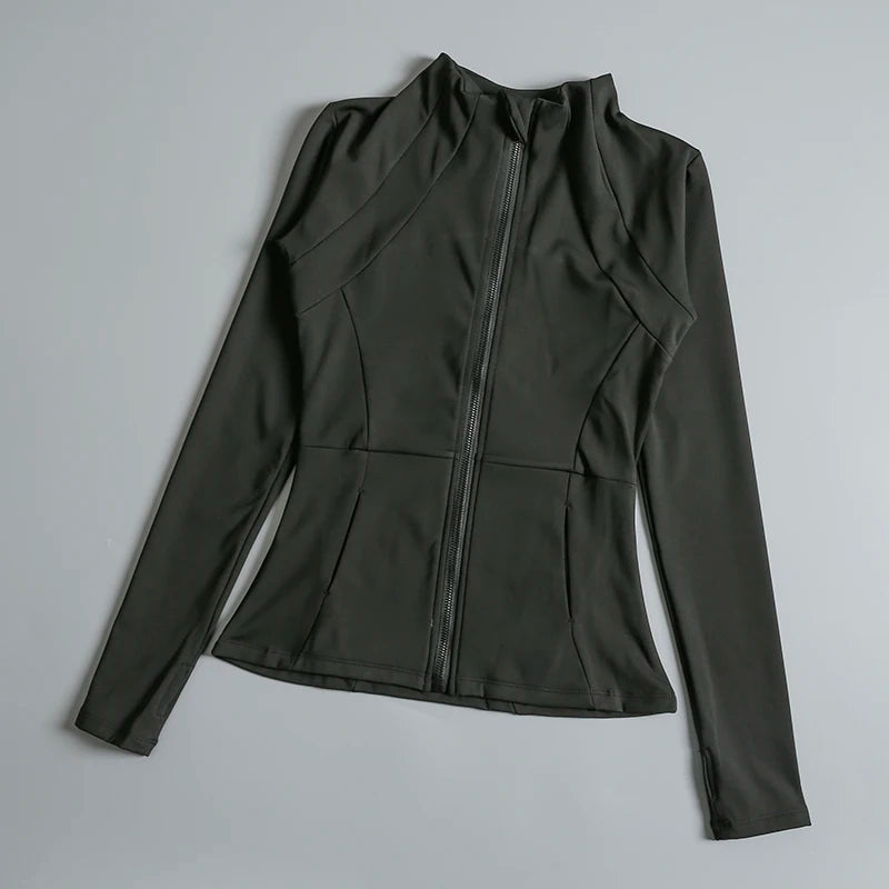 New yoga wear ladies coat round high elastic loose exercise/yoga fitness long sleeve stand-up collar yoga tops