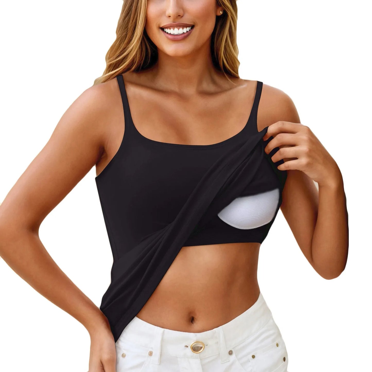 New Padded Bra Tank Top Women Modal Spaghetti Solid Cami Top Vest/Female Adjustable Camisole With Built In Bra Fitness Clothing