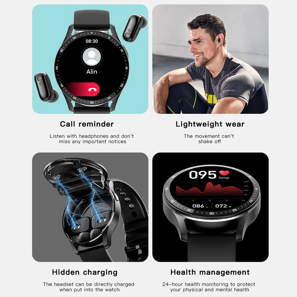 GEJIAN X10 Headset Smart Watch TWS Two In One Wireless Bluetooth/Dual Headset Call Health Blood Pressure Sport Music Smartwatch