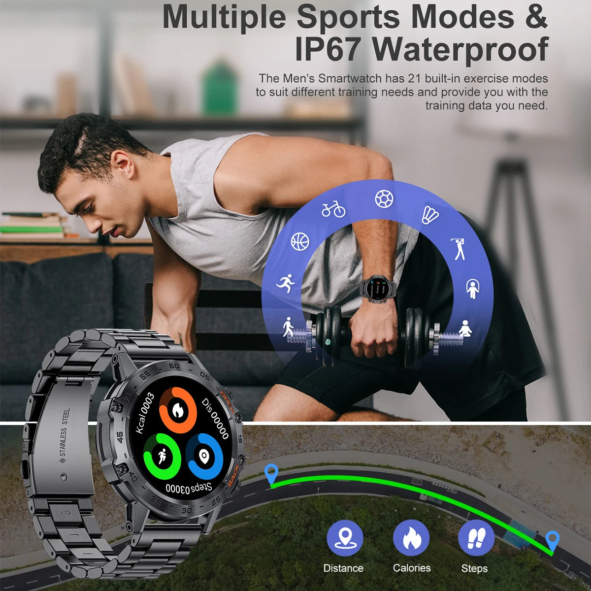 LIGE Smartwtach For Men Bluetooth Calling Waterproof Watches Health Monitoring/400mAh Outdoor Sport Smartwatch Man
