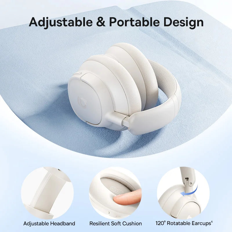 Baseus Bass Wireless Headphones Bluetooth 6.0 98% Noise Canceling/Over Ear Headset Spatial Audio Earphone 80H Time