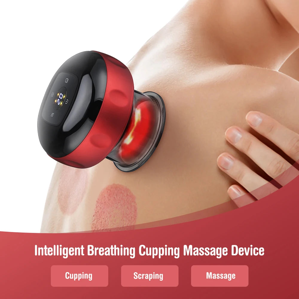 Intelligent Vacuum Cupping Massager 12 Gear Heating Body Gua/Sha Back Neck Arm Cupping Massager LCD Display USB Charging