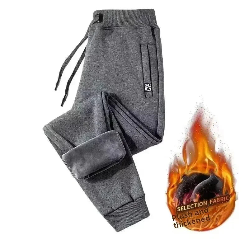 Men's Autumn/Winter Fleece-Lined and Thickened Sweatpants/Versatile Casual Straight-Leg Pants Loose-Fitzip U pocket Solid Color