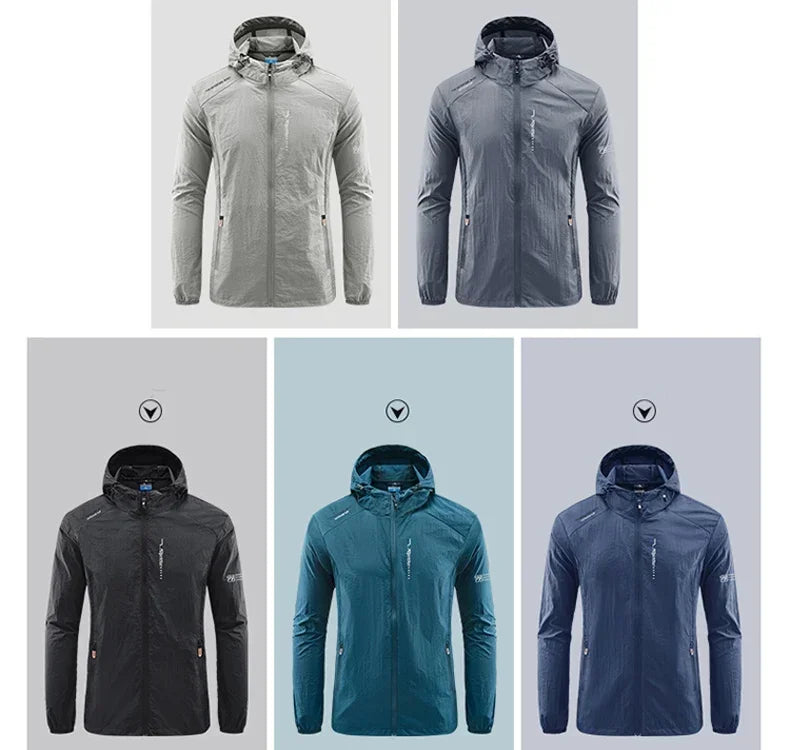 Men's UPF 50+ UV Protection Windbreaker Quick Dry Jacket/Outdoor Sun-Protective Thin Hiking Fishing Cycling Hooded Sport Light