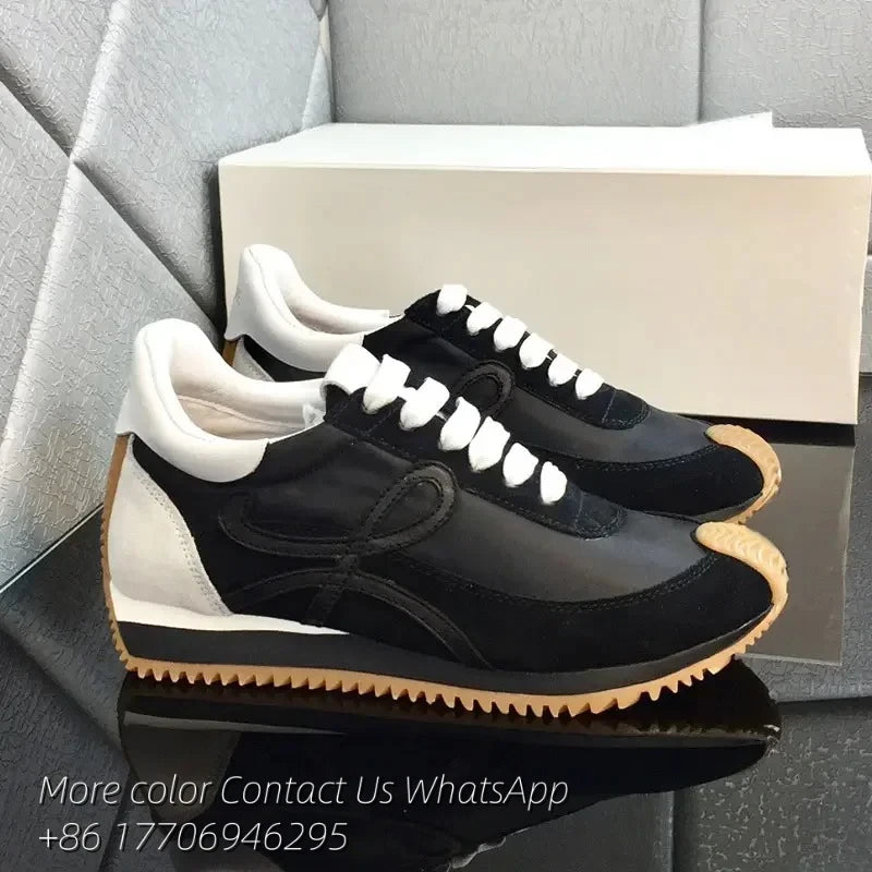 Men Trainers Shoes Designer Sneaker Flow Runner In Nylon And Suede/Lace Up With A Soft Rubber Upper And Honey Rubber Waves Sole