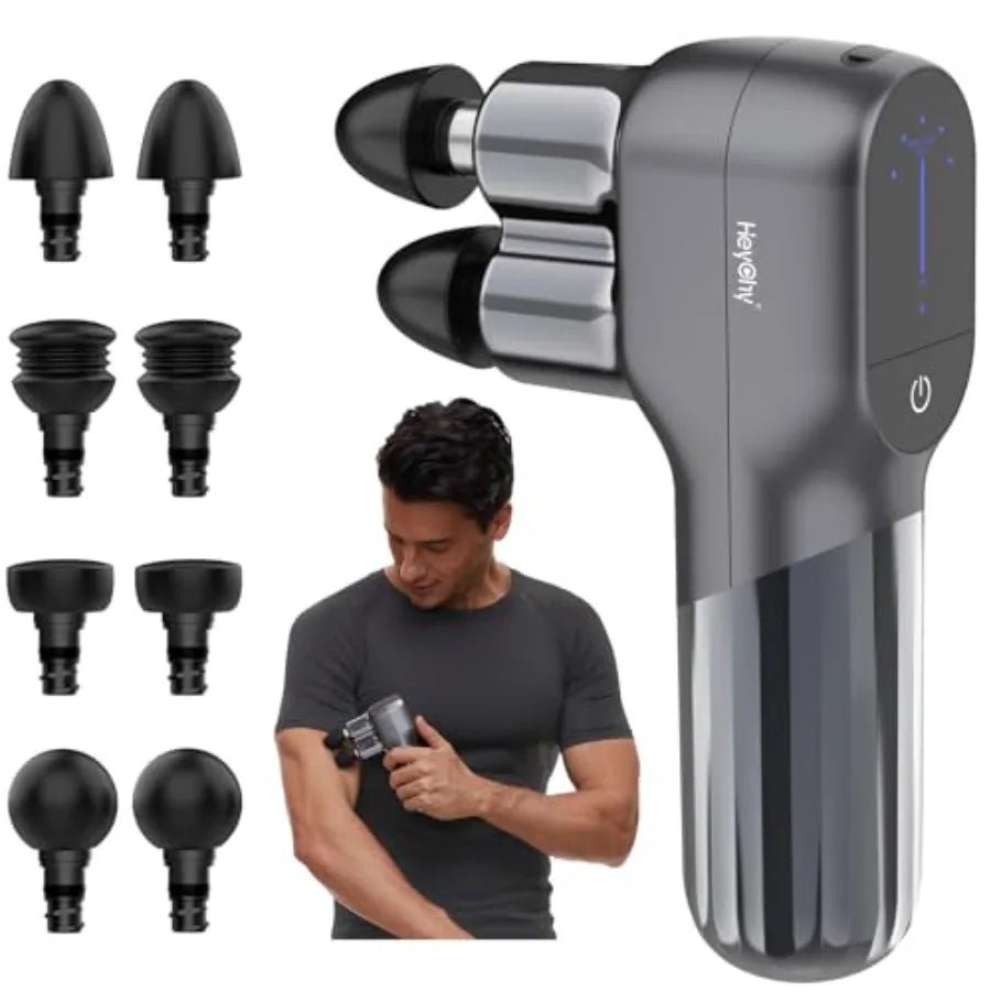 Mini Massage Gun - Deep Tissue Percussion Massager with Dual Heads/5 Speed Levels 4 Attachments Portable Handheld Muscle Recovery