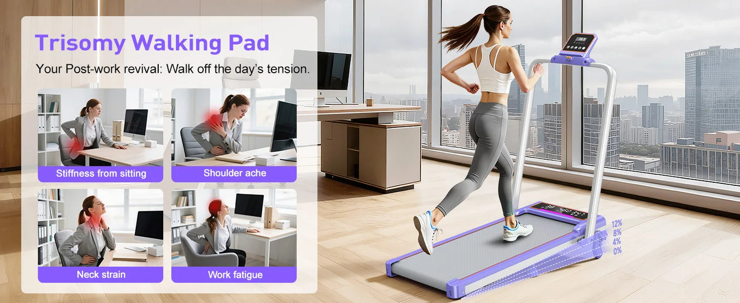 Folding Walking Pad with 15% Incline/RGB Light/Dual Screen Display/3.5HP Treadmills for Home,350lbs Capacity Smart App