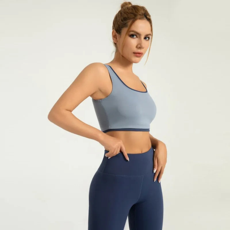 Yoga Vest Sports Bras U neck High Elasticity Contrast/Color Run Exercise Sportwear Bras for Women