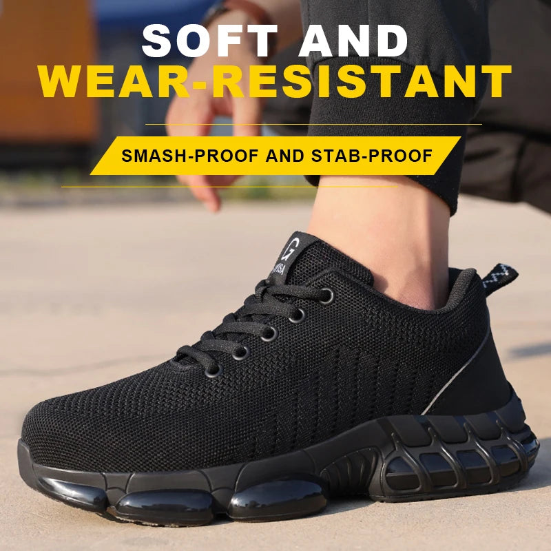 Men Safety Shoes Work Boots Summer Solid Color Lightweight Breathable/Steel Toe Anti-Smash Indestructible Tactical Work Sneakers