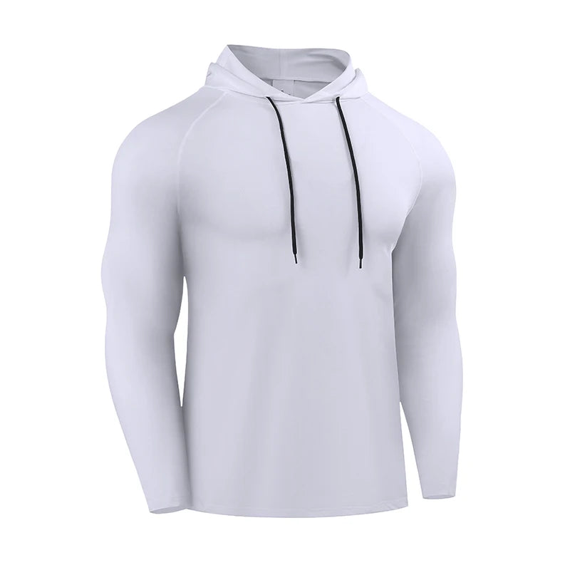 Running Long Sleeve T Shirt Men Sportswear Hooded T-shirt Elastic/Gym Fitness Male Tops Tee Training Sport Tracksuit Men