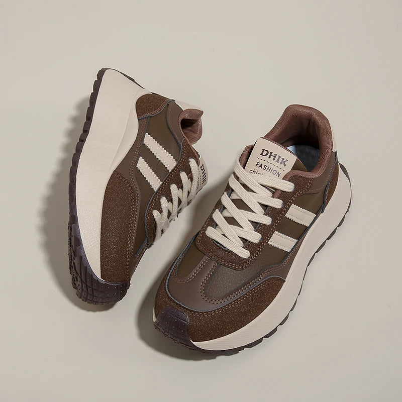 New Summer Autumn Women's Shoes With Thick Sole Casual Board Shoes/Spliced Sports Leather Surface Shoes For Students