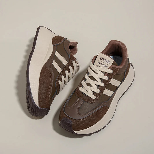 New Summer Autumn Women's Shoes With Thick Sole Casual Board Shoes/Spliced Sports Leather Surface Shoes For Students