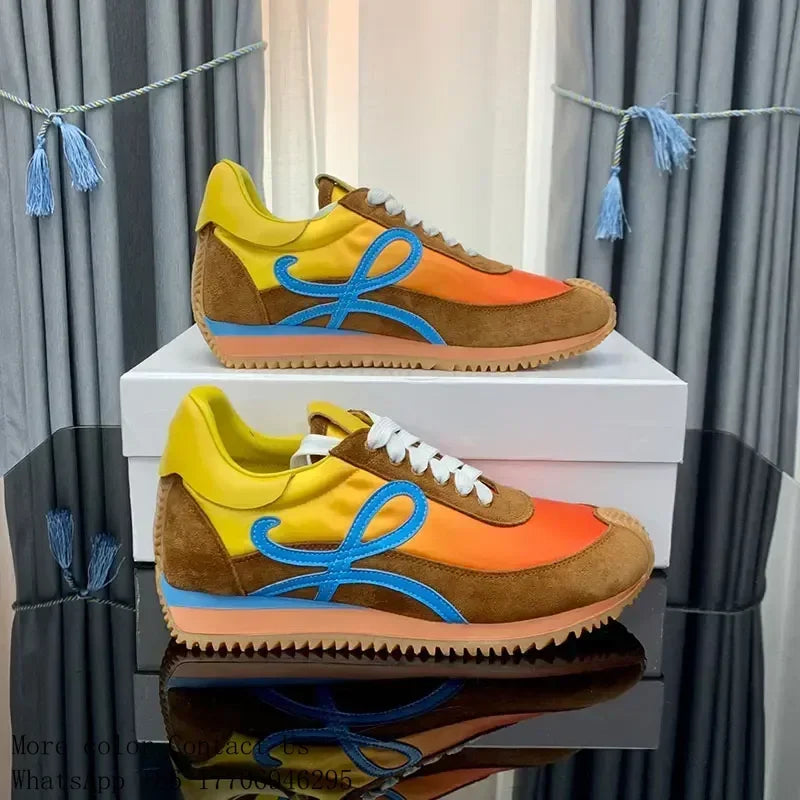 Men Trainers Shoes Designer Sneaker Flow Runner In Nylon And Suede/Lace Up With A Soft Rubber Upper And Honey Rubber Waves Sole