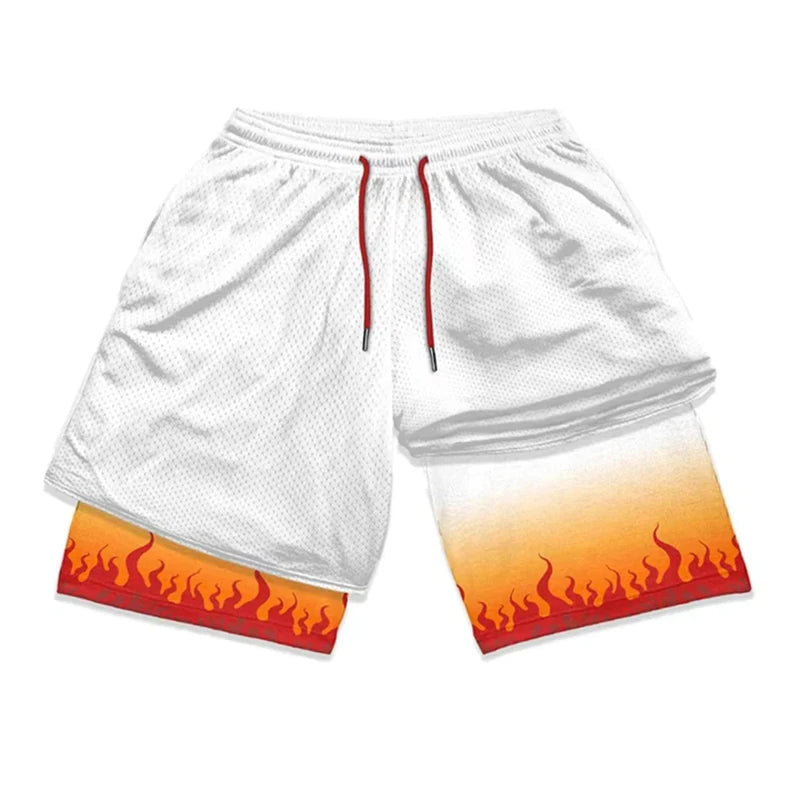Stylish 2 in 1 Workout Running Shorts for Men Gym Athletic/Quick Dry Shorts with Liner Summer Casual Print Shorts with Pockets