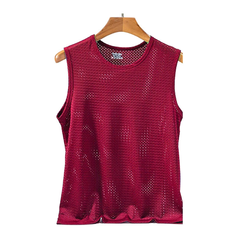 Summer Men Ice Silk Tank Top Mesh Quick Dry/Breathable Sleeveless Sport Bodybuilding Vest