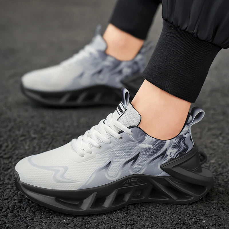 Women Gradient Print Blade Sneakers Breathable Flying Weave Mesh/Shock Absorb Sole Lightweight Non Slip Lace Up Running Shoes