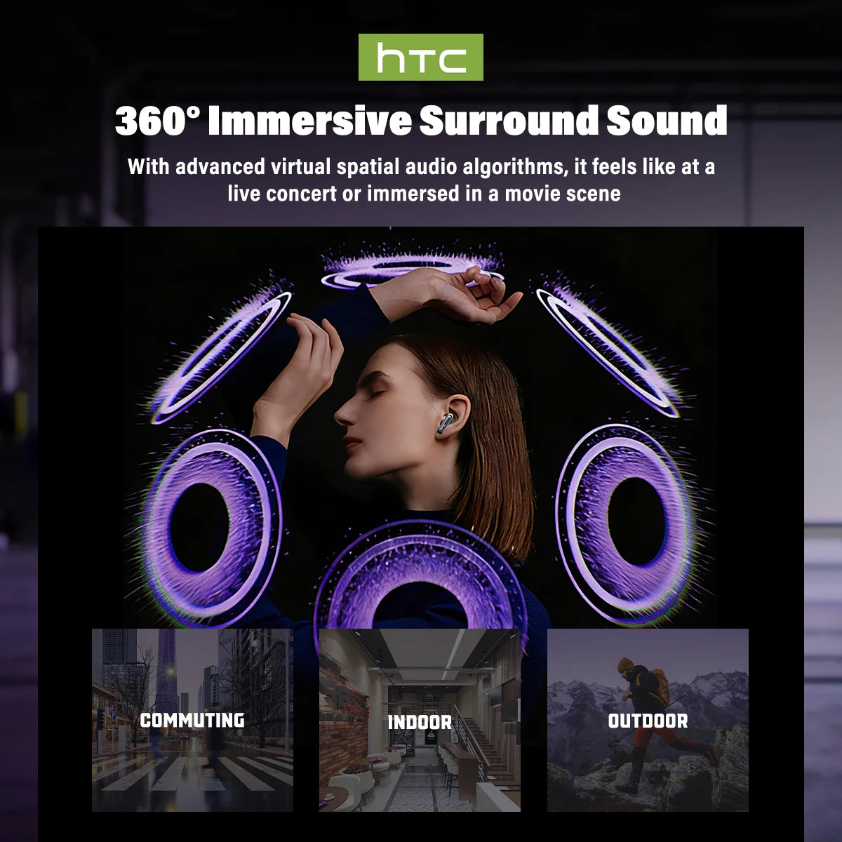 Wireless Headphones Bluetooth HTC NE70 Earphones Microphones/Earbuds AI Translator 30Hours of Battery Life Full HD LCD Display