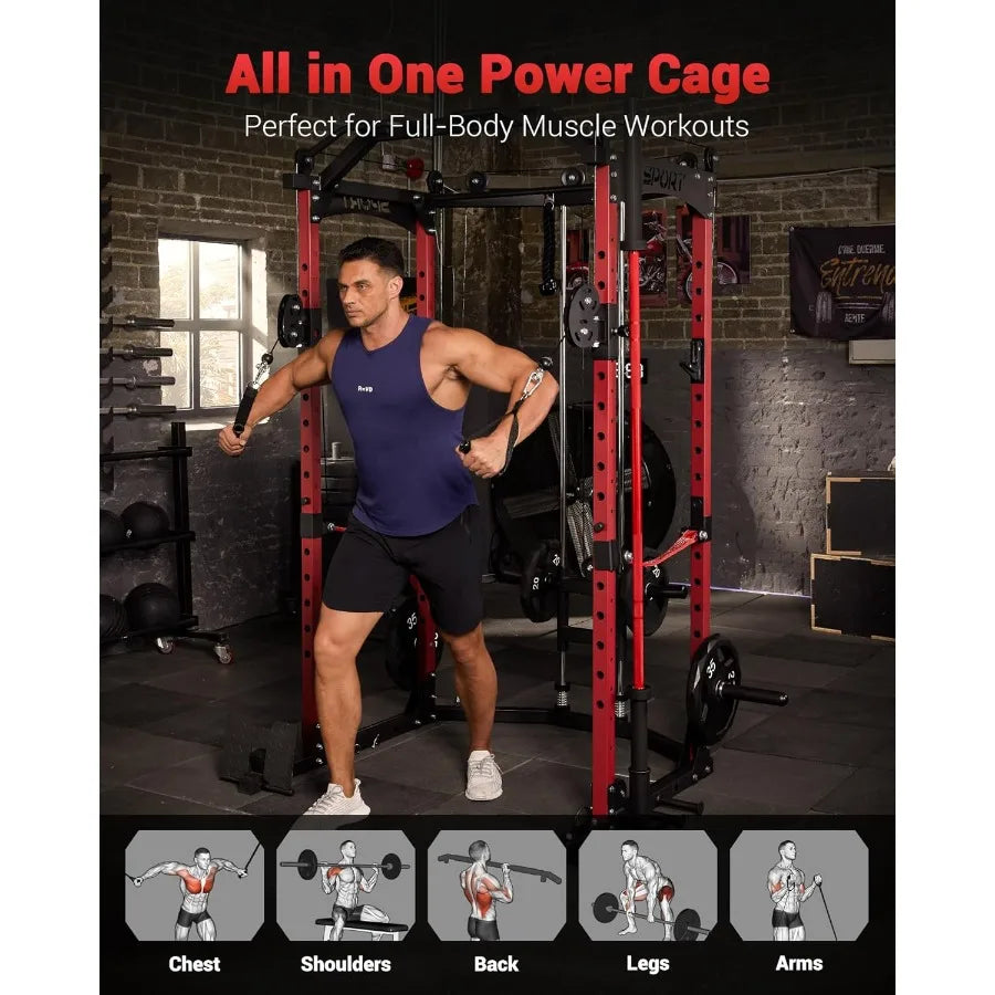 Power Cage Multi Functional Power Racks for Home Gym with Cable Crossover System/1600LBS Weight Capacity Fitness Squat Rack for