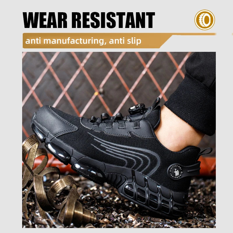Steel toe cap, non-lacing, anti-impact/and anti-puncture casual work shoes
