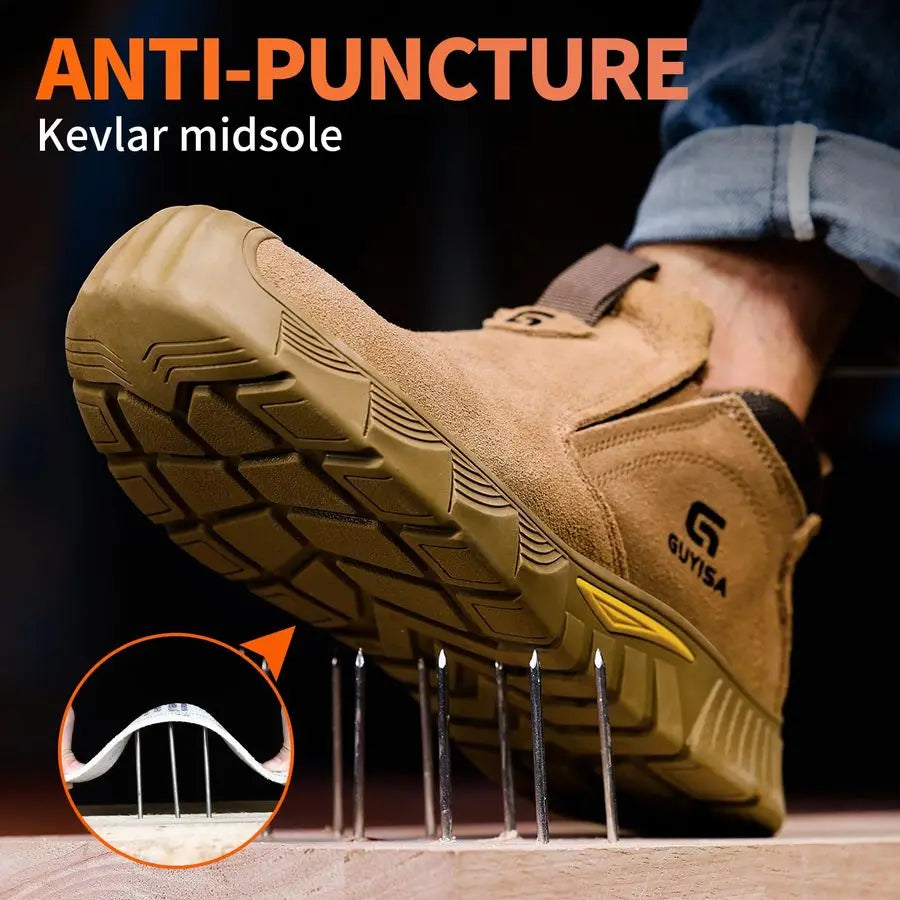 Boots for Men Slip On Indestructible Steel Toe Work Boots for Men/Fireproof Safety Steel Toe Shoes Construction Mens Work Safety