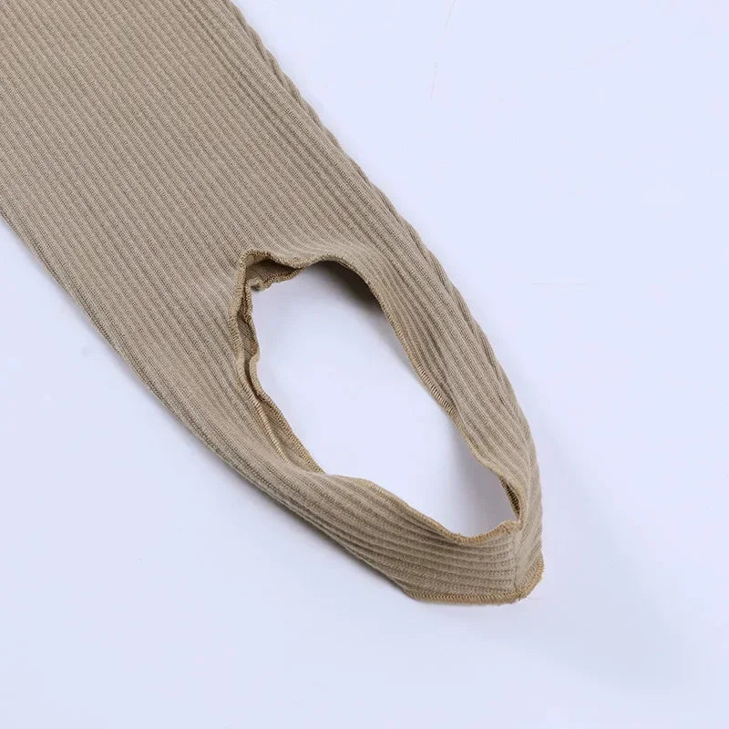 Beige Ribbed Knit Leggings Women High Waist Cotton Fitness Basic Pants/Casual Spring New All-Match Female Skinny Leggings