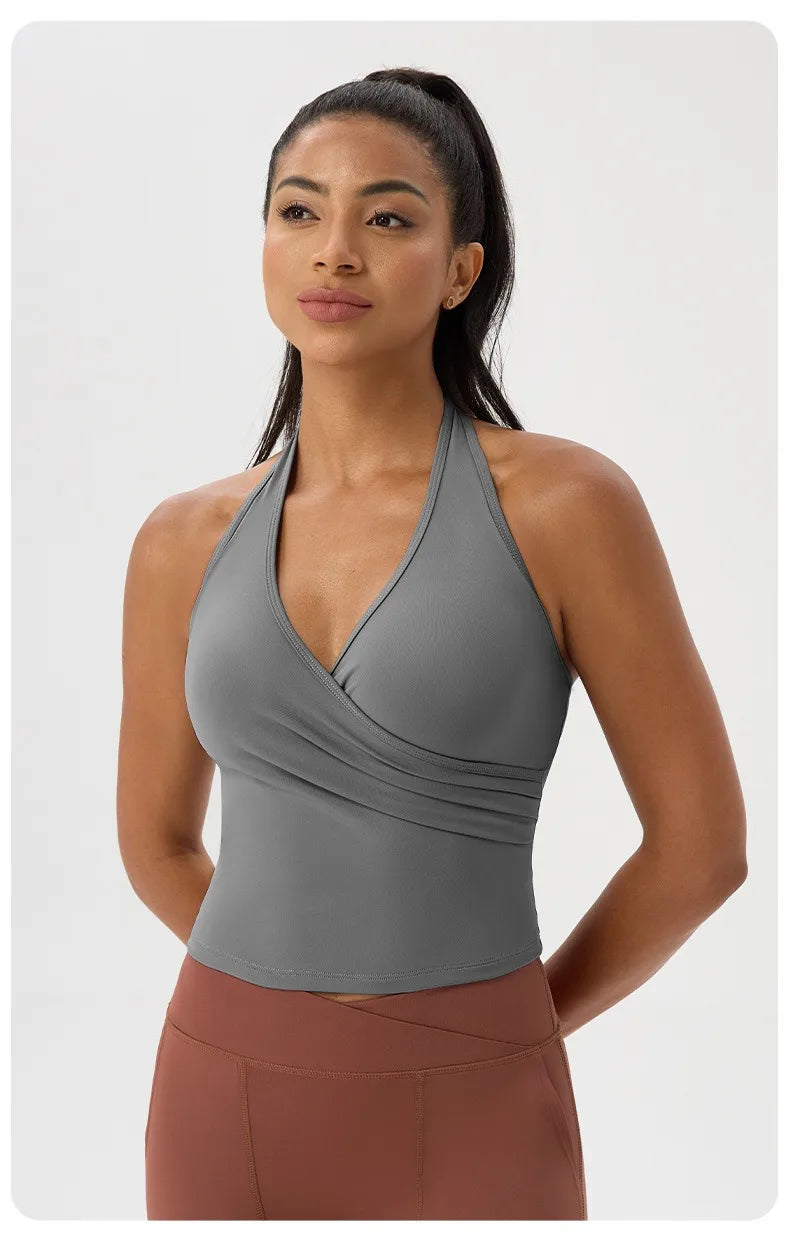 Summer Women's Sports Yoga Vest Halter Neck Gym Sports Bra/Sexy Yoga Fitness Tank Top Slim-fit Quick-dry Sports Running Vest