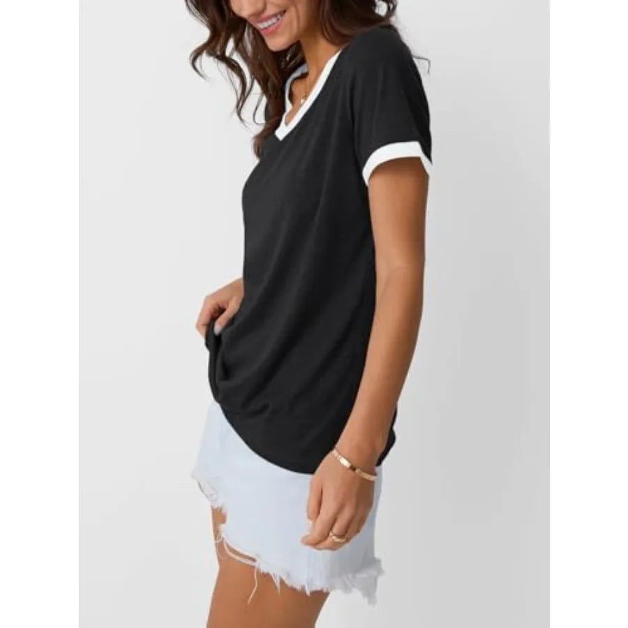Women's Short Sleeve T-Shirts Summer Tops Casual Soft Tunic/V Neck Basic Workout Clothes Spring Fashion Outfits