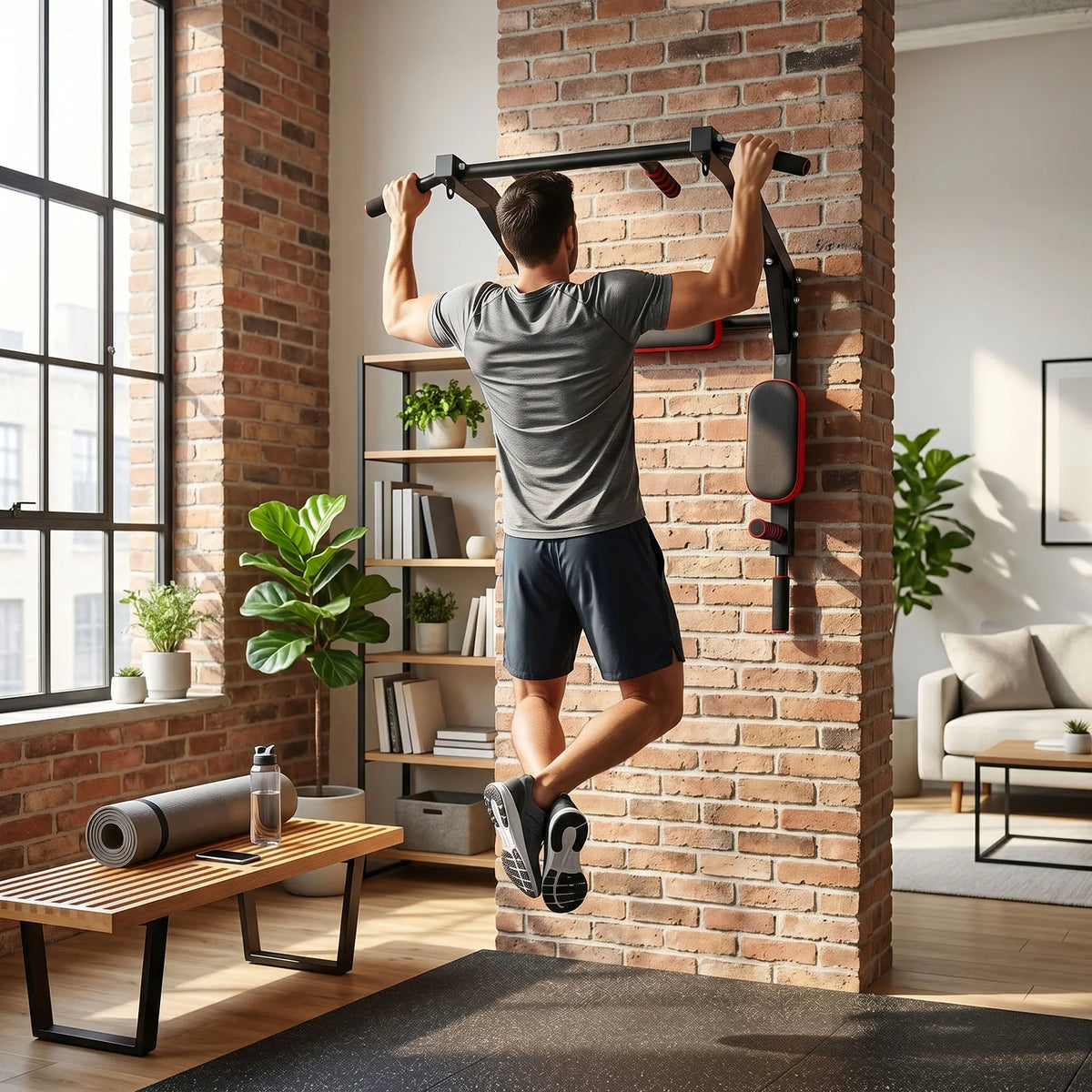 Wall Mounted Pull Up Bar Wall-Mounted Pull-Up Bar Dip Station/Multifunctional for Home Gym Indoor Workout Supports to 551LBS