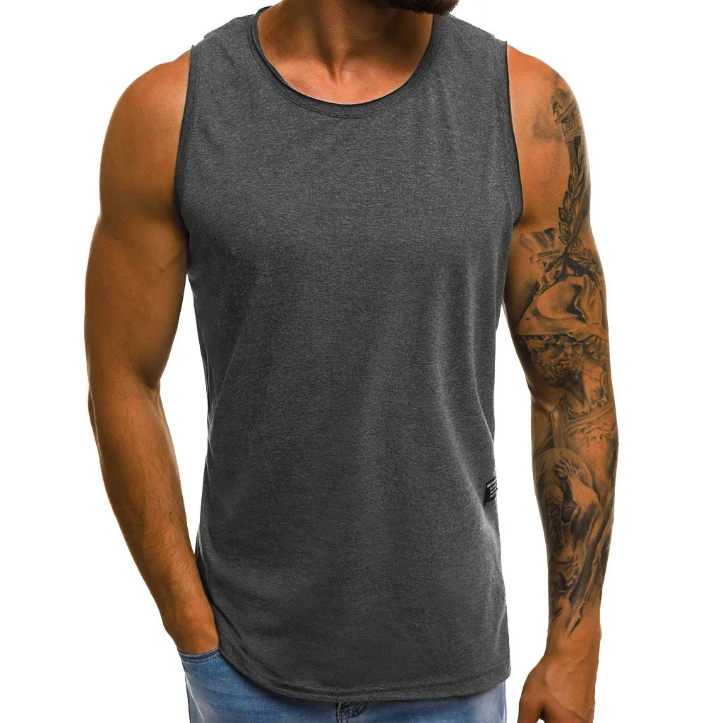 White T Shirt Men's Summer Sleeveless Blouse Gym/Fitness Muscle Tee Tops Solid Color Sweat Exercise Tank Top