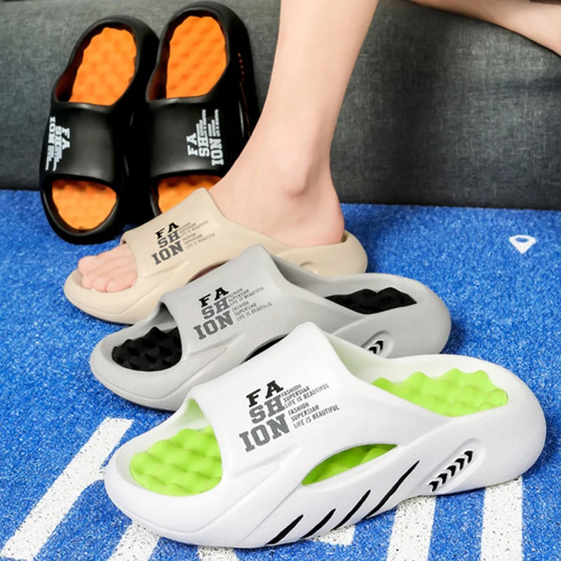 Oulylan Men Massage Slippers Sides Indoor Outdoor Sandals/Casual Shoes Soft Sole Slides Men Flip-flops Men's Sandals