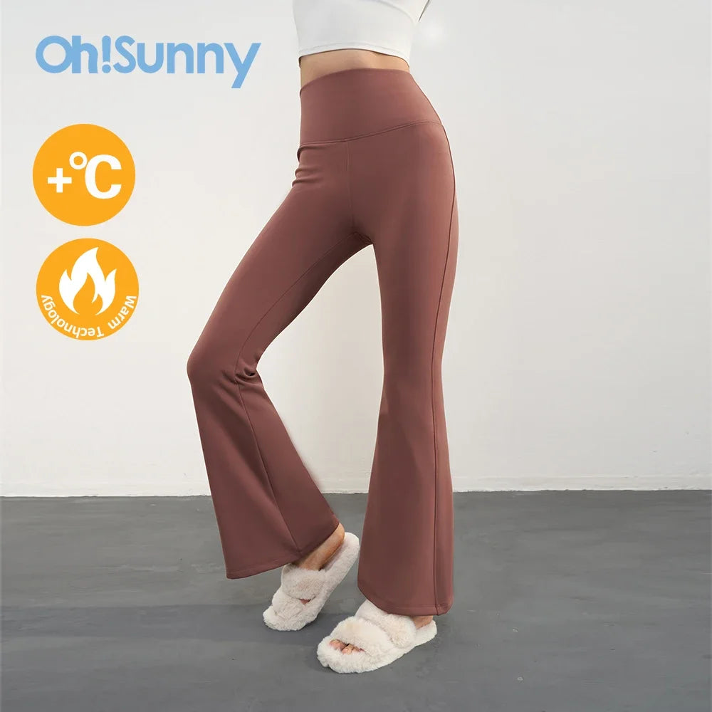 OhSunny Winter Warm Thick Yoga Pants New Flare Leggings/High Waist Stretchy Breathable Fitness Trouser Women Workout