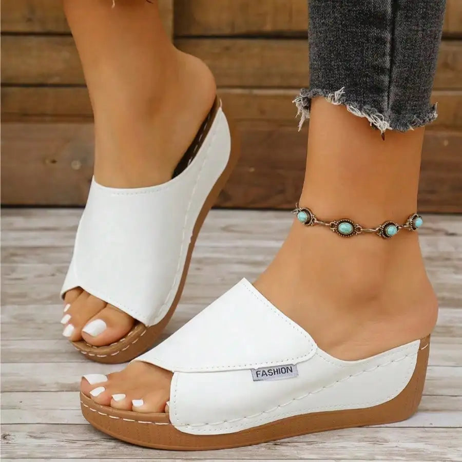 Women's Cork Wedge Platform Slide Mules Single Strap Open Toe/Slip On Sandals Non-Slip Comfort Summer Footwear