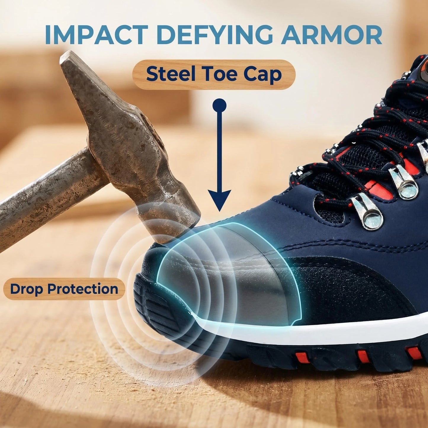 Men Steel Toe Safety Shoes Anti-Puncture Non-Slip Work Boots/Wear-Resistant Breathable Hiking Safety Sneakers for Industrial Work
