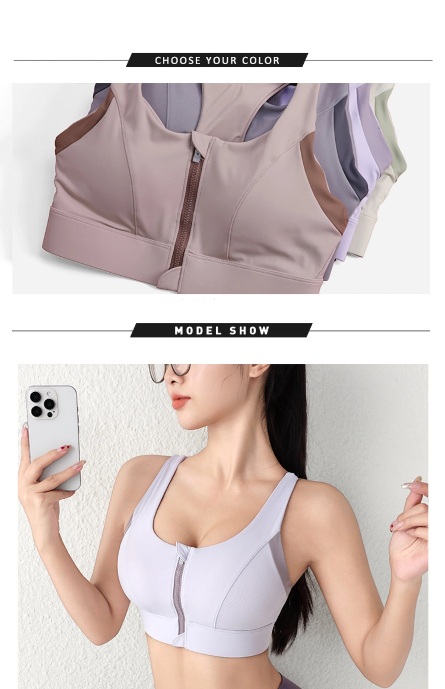 New Design Summer One-Piece High-Strength Shock-Proof/Sports Bra Vested Front Zipper Yoga Sports Bra