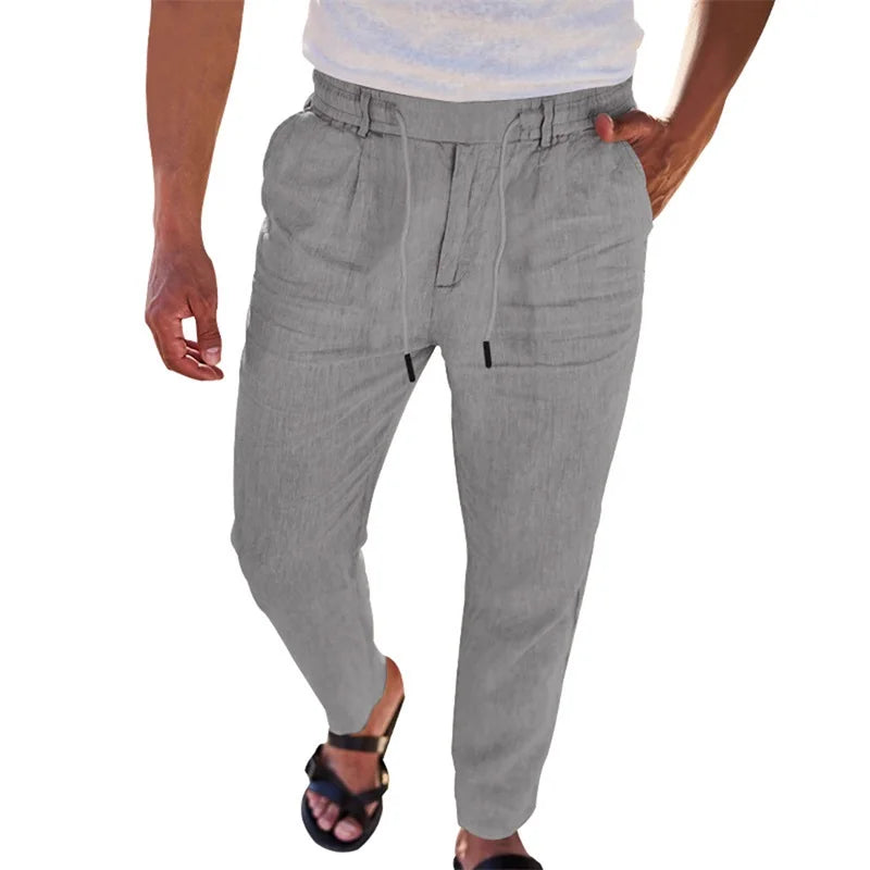 Men s Lightweight Linen Trousers with Adjustable Drawstring/Waistband and Straight Leg Design for Comfortable Summer Wear