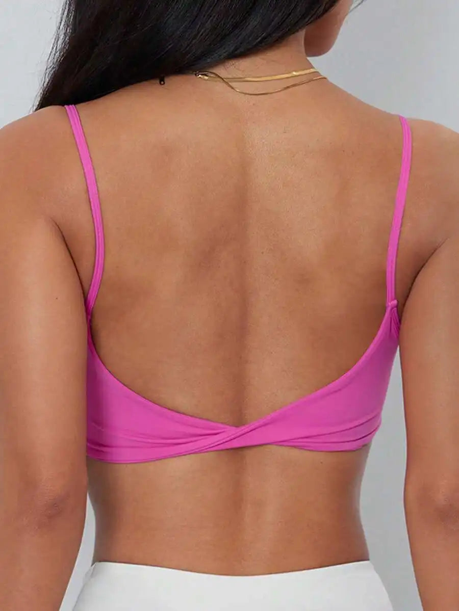 ATTRACO Women's Sports Bra, Twist Back Design Fashionable/Solid Color Sports Tank Top With Removable Pads, Suitable For Yoga
