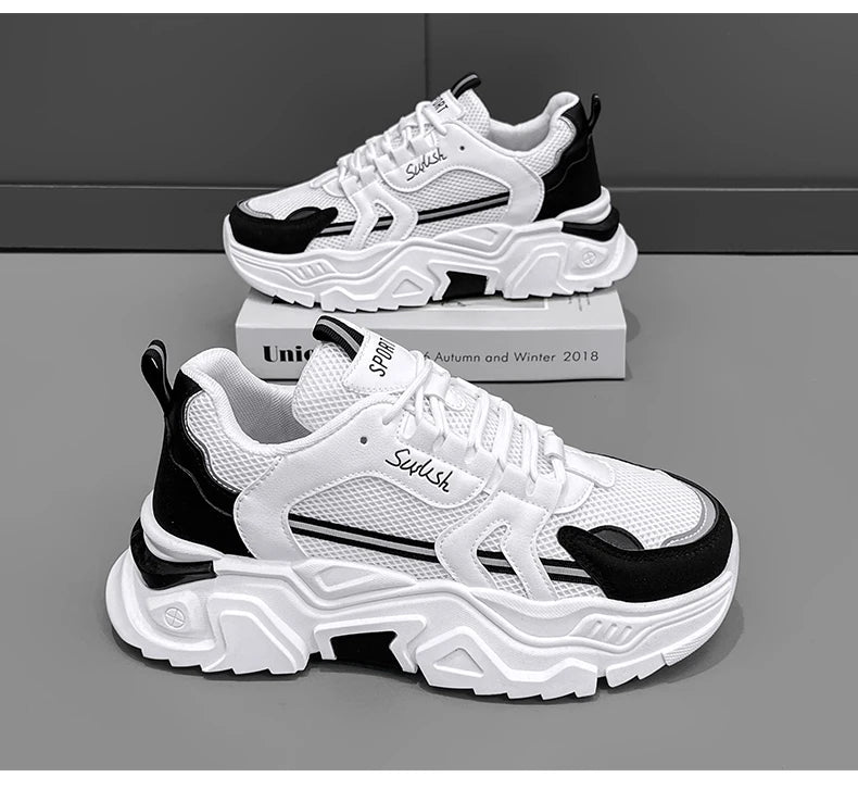 Men's thick soled casual mesh panel shoes summer breathable/soft soled running shoes outdoor fashion sports shoes male sneakers