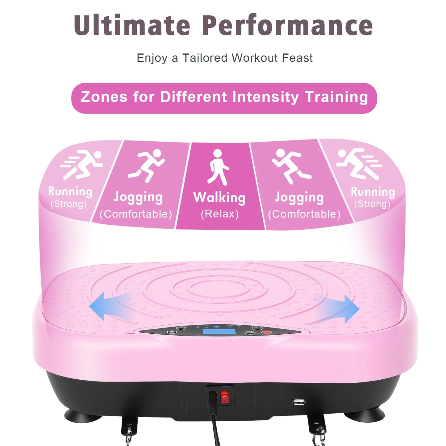 Portable Vibration Plate Exercise Machine Workout Platform with Bluetooth/Resistance Bands 5 Yoga Straps 10 Auto 200 Manual Speed Settings