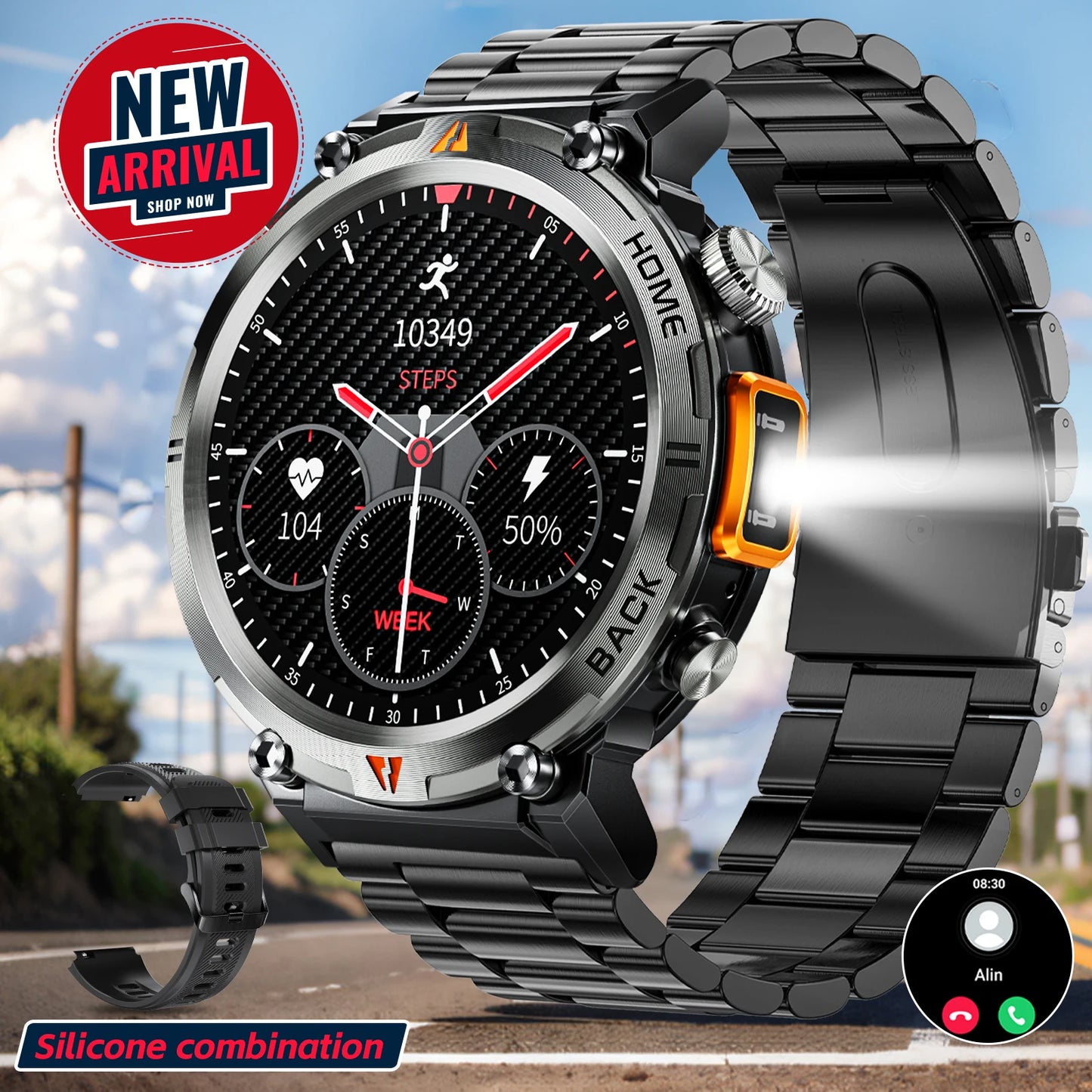 LaNikar 2025 KE3 Bluetooth Call Smart Watch Men Full Touch Screen/Health Monitor With  steel ring Men Smart Watch For IOS Android