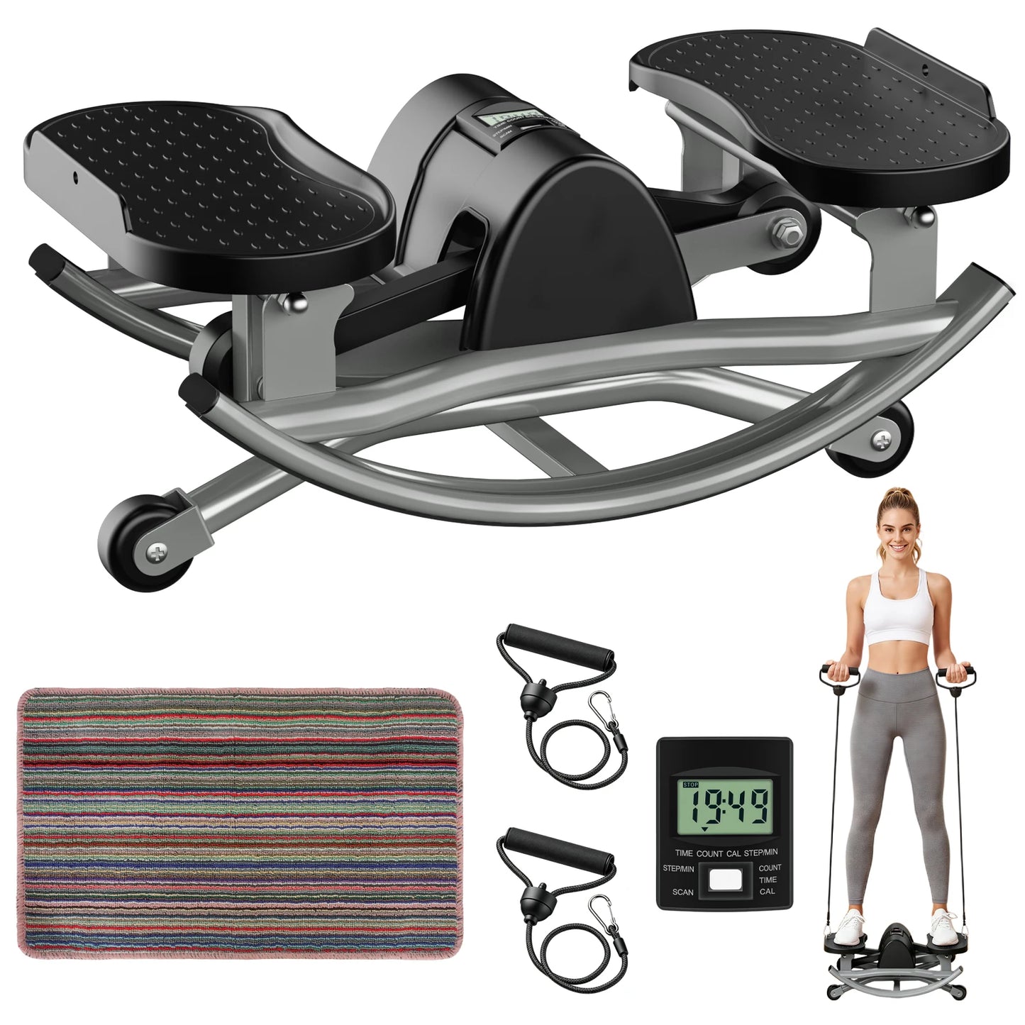 Swing Stepper Machine Intelligent Non-Slip For Exercise/Twist Stair Stepper Trainer Full Body Workout 220 lbs with Digital Display